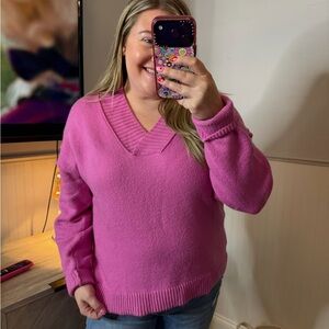 Treasure & Bond Slouchy V-Neck Sweater Pink Size Medium